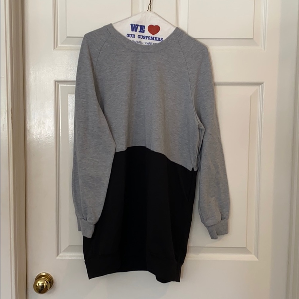 Gray and black block sweatshirt dress